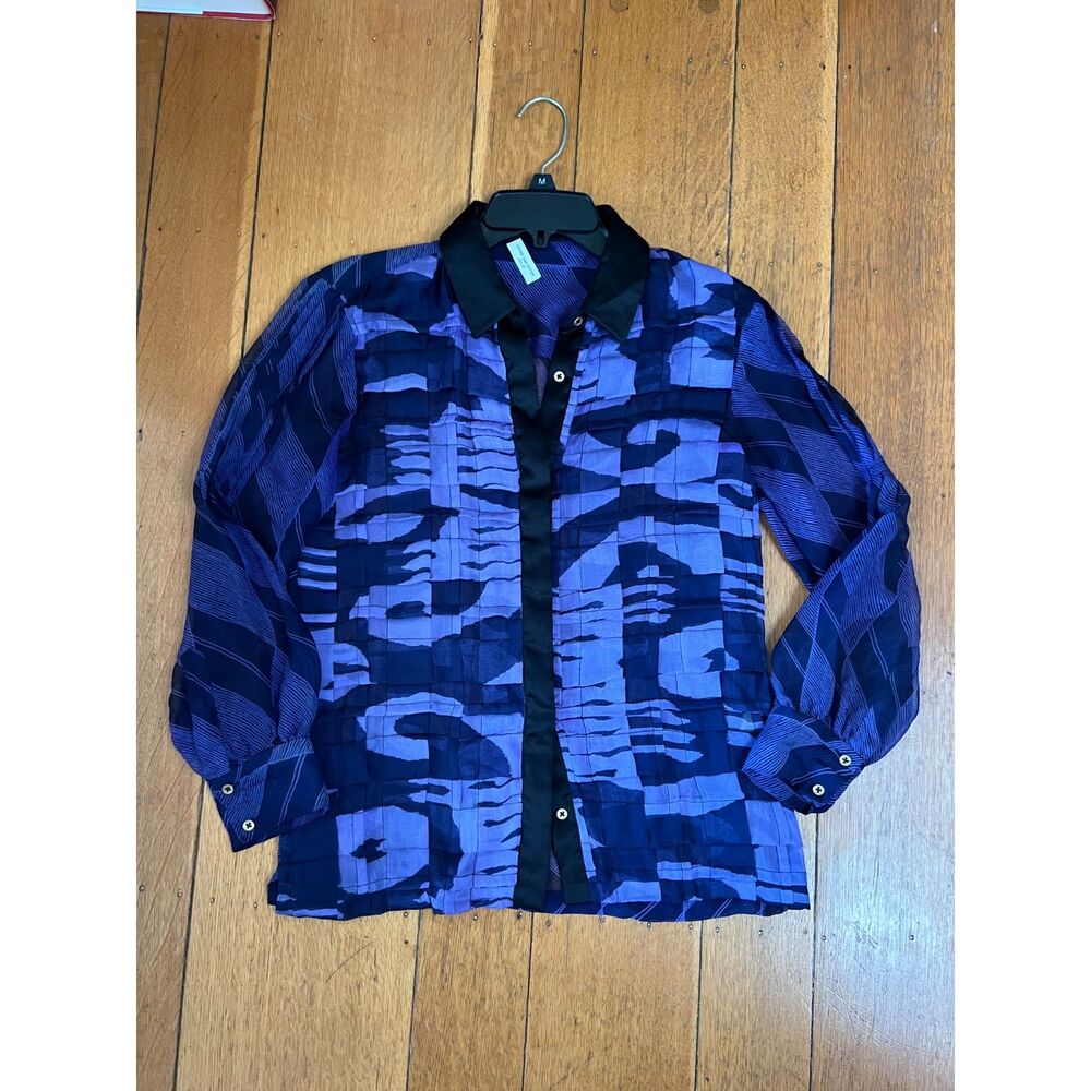 Dries Van Noten See 30 100% Silk Sheer Printed Blouse Purple Blue